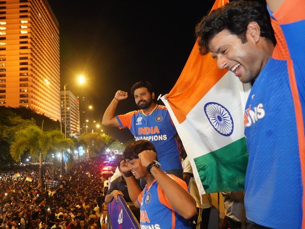 Rohit Sharma with teammates during T20 WC win celebration in Mumbai (Photo- @ImRo45 X)