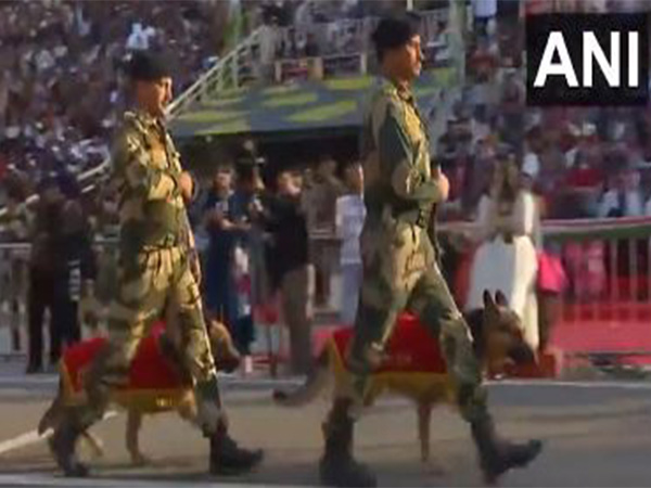 Beating Retreat ceremony at the Attari-Wagah border.(Photo/ANI)