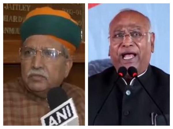 Union Minister Arjun Ram Meghwal and Congress chief Mallikarjun Kharge (Photo/ANI)