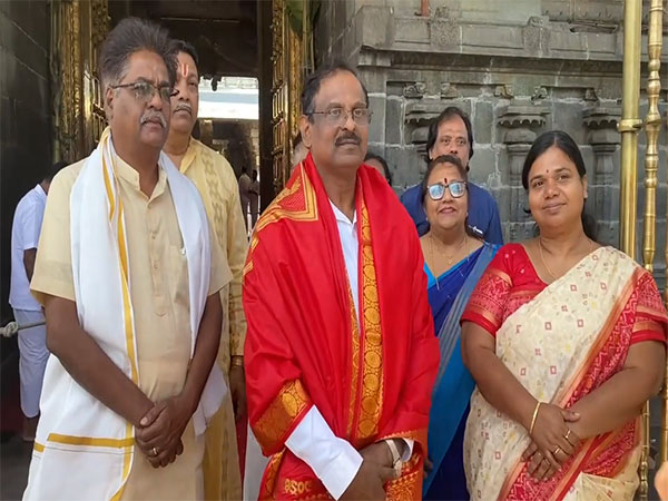 ISRO Chairman Dr. V. Narayanan and a team of scientists visited Lord Venkateswara Temple in Tirumala. (Photo/ANI)