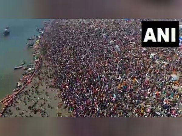  Drone visuals of Maha Kumbh Mela Kshetra, Triveni Sangam, ahead of the second Amrit Snan.(Photo/ANI)