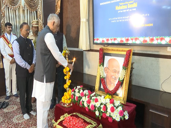  AP Governor Abdul Nazeer pays floral tribute to Mahatma Gandhi’s portrait (Photo/ANI)  