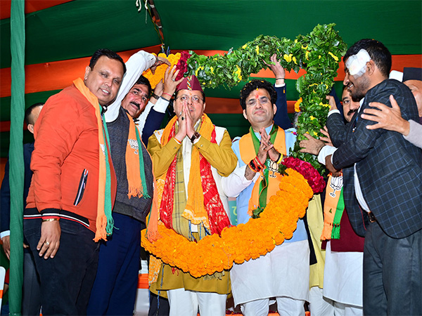 Uttarakhand CM Dhami campaigned for BJP’s Ravindra Singh Negi in the Delhi polls.(Photo/ANI)