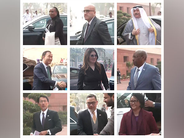 Diplomats arriving at the Parliament ahead of the Budget session (Photo/ANI)