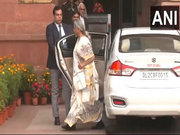 Union Finance Minister Nirmala Sitharaman arrives at the Ministry of Finance (Photo/ANI)