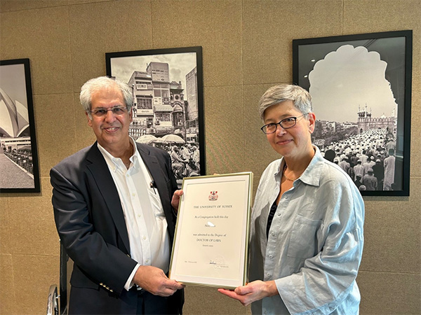 University of Sussex, Vice-Chancellor and President, Professor Sasha Roseneil presenting a honorary doctorate to Noel Tata, Chairman – Tata Trusts, an alumnus of University of Sussex from 1978
