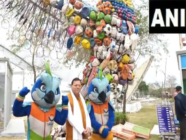 Chief Minister Dhami during his visit to Maharana Pratap Sports Stadium. (Photo- ANI)