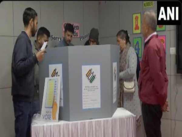 Mock polling underway at a polling booth in Mayur Vihar Phase 1 under Patparganj Assembly constituency. (Photo/ANI)