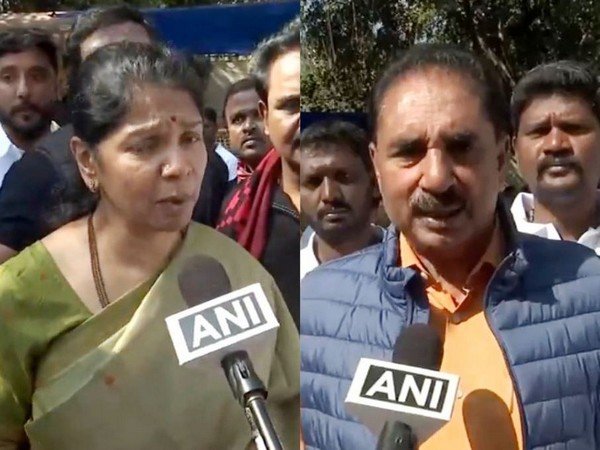 DMK MP Kanimozhi Karunanidhi(R), RSP MP N. K. Premachandran (L) (Photo/ANI)