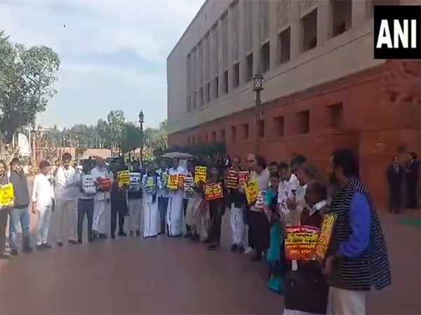 Opposition MPs from Tamil Nadu protest at Parliament premises (Photo/ANI)