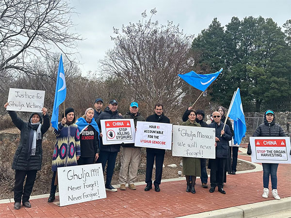 Uyghur activist leads protest at Chinese embassy on 28th Anniversary of Ghulja massacre (Photo/RushanAbbas)