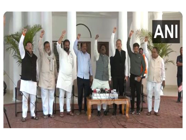 Shiv Sena (UBT) MPs display a show of unity in Delhi on Friday (Photo/ANI)