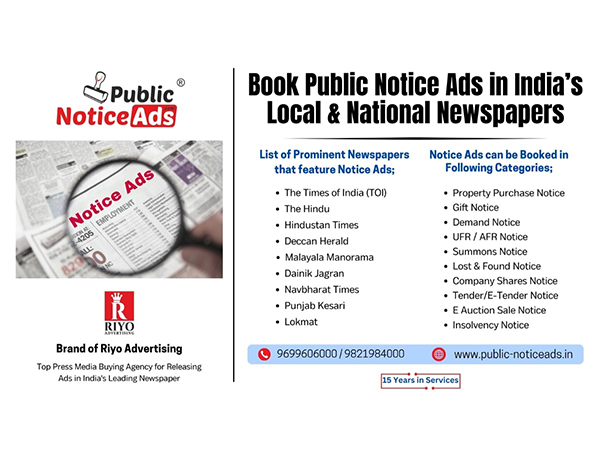 Riyo Advertising Group’s Public-NoticeAds.in: Simplifying Public Notice Advertising with Seamless Online Booking and Nationwide Reach