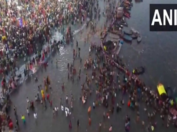 Drone visuals of devotees at the Triveni Sangam (Photo/ANI)