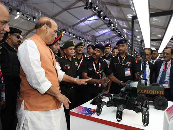 Defence Minister Rajnath Singh with Army Chief at Aero India (Photo: Indian Army officials)