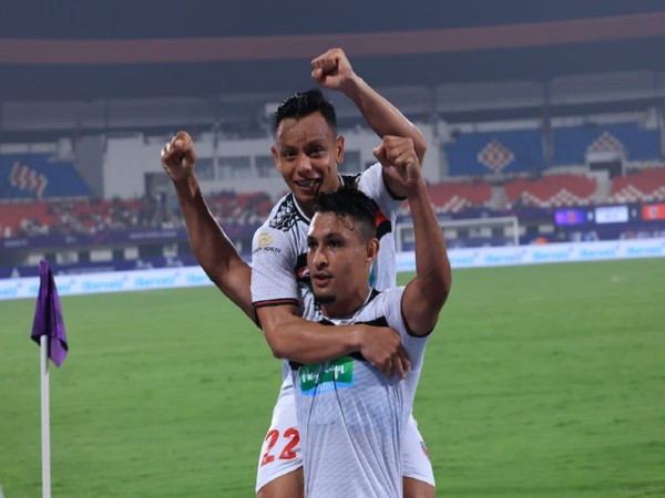 NEUFC's Alaaeddine Ajaraie celebrating goal (Photo: ISL) 