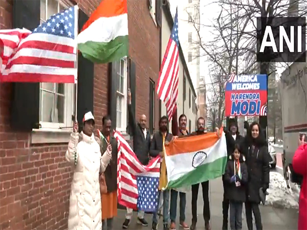 Members of Indian diaspora gather outside Blair House to welcome PM Modi (Photo/ANI)