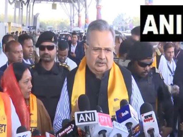 Chhattisgarh Speaker Raman Singh speaks to reporters at Raipur airport (Photo/ANI)