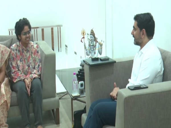  Andhra Minister Lokesh meeting Guttikonda Manojna (Photo/ANI)