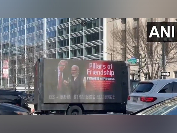 Mobile billboard advertising truck in Washington, DC displays boards featuring images of PM Narendra Modi, US President Donald Trump (Photo/ANI)