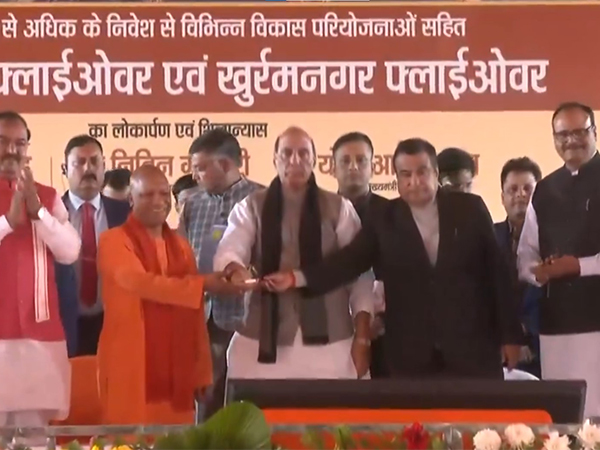 Union ministers Nitin Gadkari and Rajnath Singh inaugurate 114 projects in Lucknow in presence of UP CM Yogi Adityanath (Photo: ANI) 
