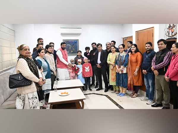 Haryana CM Nayab Singh Saini along with cancer suffering children in New Delhi (Photo: @NayabSainiBJP/X)