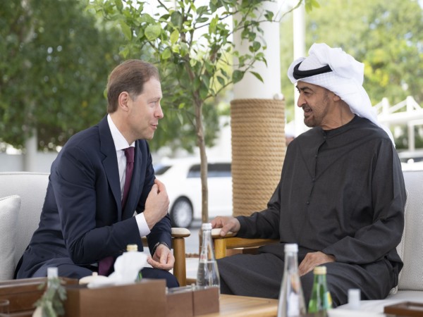 UAE President Sheikh Mohamed bin Zayed Al Nahya with  Denis Manturov, First Deputy Prime Minister of the Russian Federation. (Photo/WAM)