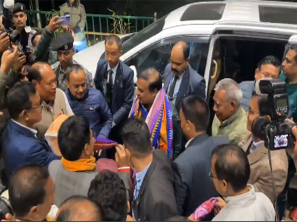 Assam CM Sarma arrives to warm welcome in Kokrajhar on Monday. (Photo/ANI)