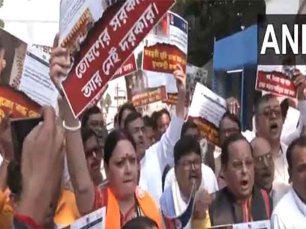 Visuals of protest by BJP MLAs over the Saraswati Puja issue (Photo/ANI)