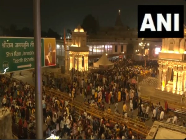 Huge gathering of devotees at Ayodhya Ram temple. (Photo/ANI)