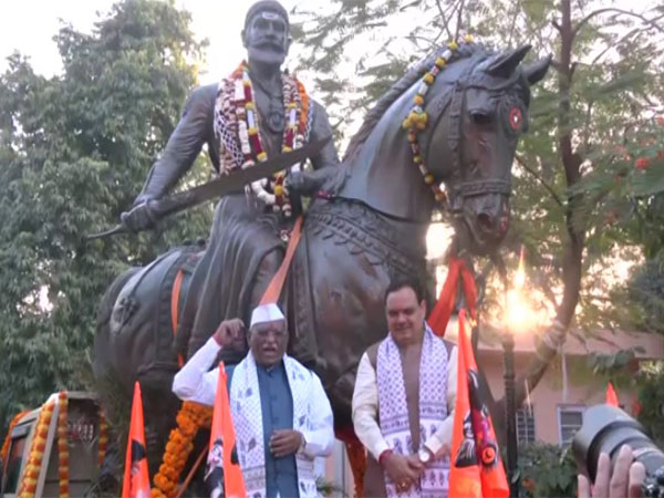 Rajasthan Chief Minister Bhajan Lal Sharma and Governor Haribhau Bagde at the statue of Chhatrapati Shivaji Maharaj (Photo/ANI)