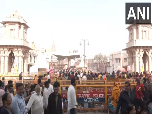 Devotees throng Ayodhya to offer prayers at Shri Ram Janmbhoomi Temple. (Photo/ANI)