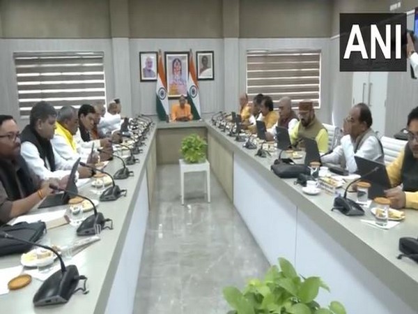 Uttar Pradesh CM Yogi Adityanath chairs a cabinet meeting ahead of the presentation of the state budget today. (Photo/ANI)
