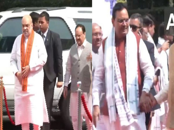 Union Home Minister Amit Shah,BJP National President JP Nadda and Rajasthan CM Bhajan Lal Sharma (Photo/ANI)