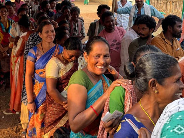 Voters queue for three-tier panchayat election in Chhattisgarh (Photo/ANI)