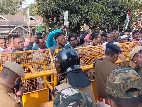 Congress workers protest in Assam on Friday (Photo/ANI)