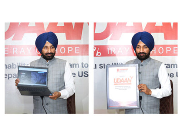 Rajay Sabha MP & Chancellor Chandigarh University Satnam Singh Sandhu launching website ‘Udaan’ & helpline number at the Gharuan campus of Chandigarh University for repatriated Indians from USA