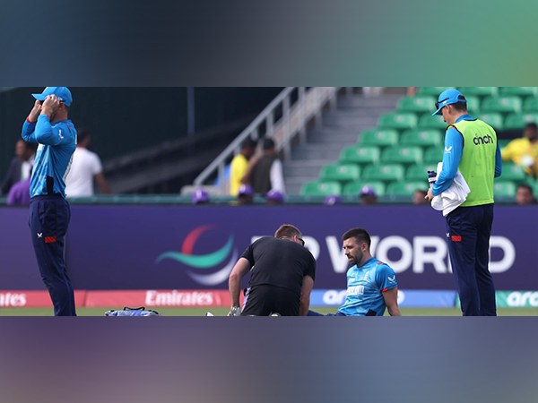 Mark Wood being treated for injury (Photo: ICC) 