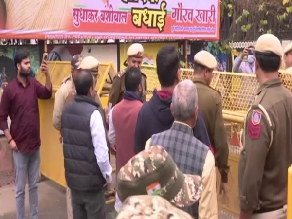 Visuals of AAP MLAs outside Delhi assembly premises (Photo/ANI)