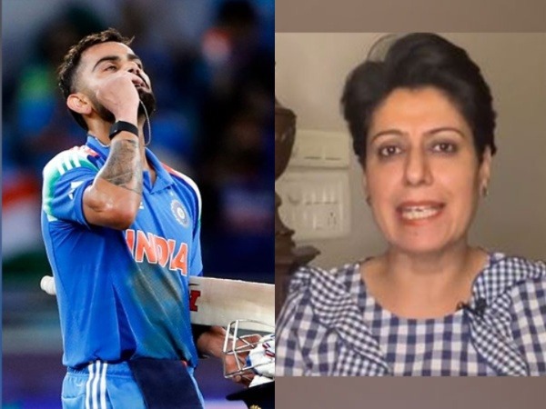 Virat Kohli celebrating his ton (L) and Anjum Chopra (R). (File Photo)