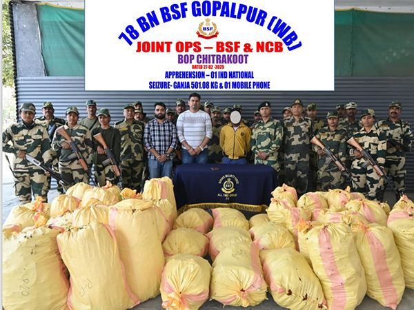BSF, NCB apprehend narcotic smuggler with 5 quintal of ganja (Photo/ANI)