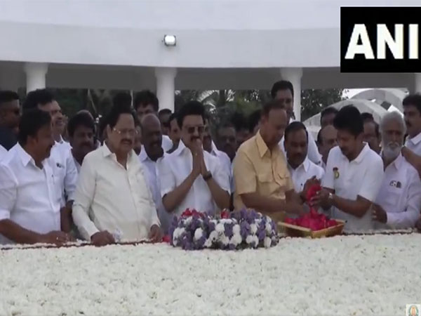Tamil Nadu CM MK Stalin pays floral tributes to DMK founder and former CM CN Annadurai (Photo/ANI) 