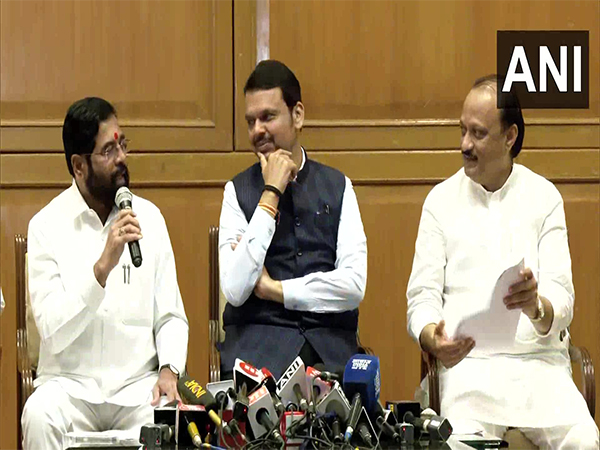 Maharashtra Chief Minister Devendra Fadnavis and Deputy Chief Ministers Eknath Shinde and Ajit Pawar at a joint press conference (Photo/ANI)