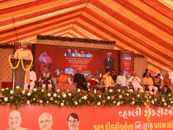 Gujarat CM Bhupendra Patel extends best wishes to 122 newlywed couples at Sansad Samuh Lagan Utsav(Photo/CMO)