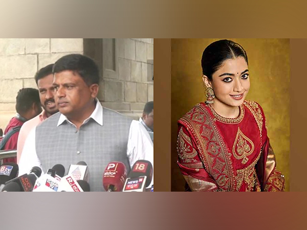 Congress MLA Ravikumar Gowda Ganiga, Rashmika Mandanna(Image source: ANI, Instagram/@rashmika_mandanna)