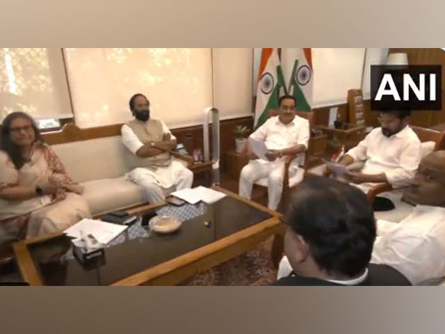 Telangana Chief Minister Revanth Reddy (third from right), State Minister Uttam Kumar Reddy (fifth form right) and Union Minister for Jal Shakti, CR Patil (fourth from right) (Photo/ANI)