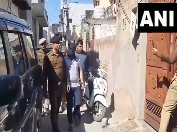 Accused Sachin being brought to slain Congress worker Himani Narwal's residence (Photo/ANI)