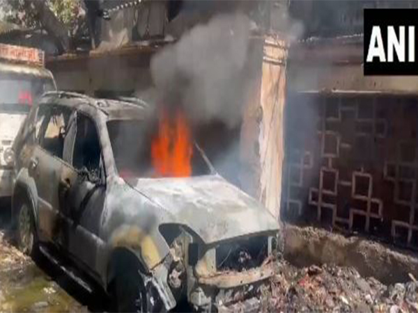 Fire breaks out at multi-level parking in Hazratganj. (Photo/ANI)