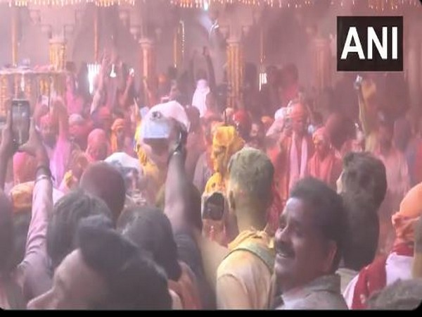 A Visual of Laddu Mar Holi in Barsana (Photo/ANI)