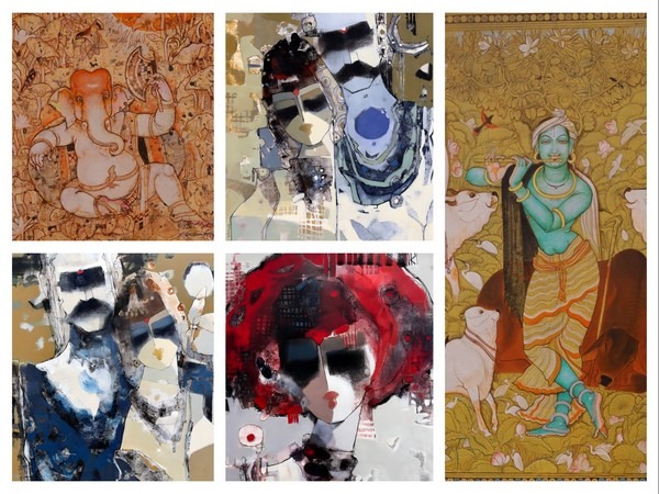 Paintings exhibited at the Bikaner House (Photo/ANI)